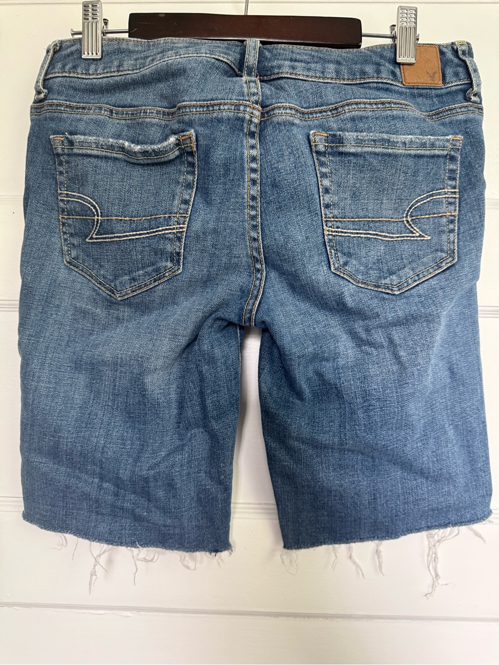 American Eagle Outfitters Blue Distressed‎ Cutoff Denim Bermudas Low Rise Y2K 6 - Picture 8 of 11